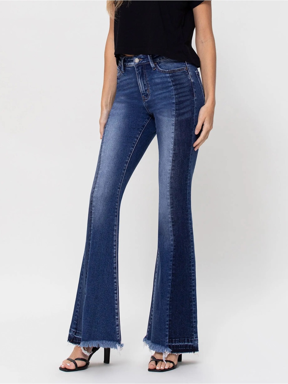 🌻Vervet Two Tone Flare Jeans Women's High Rise Colorblock Denim Retro Size 26